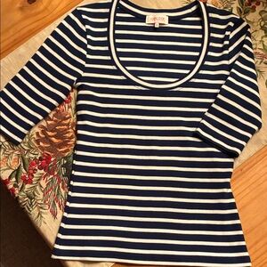 Goldie Classic Striped Elbow Sleeve Knit Top, XS